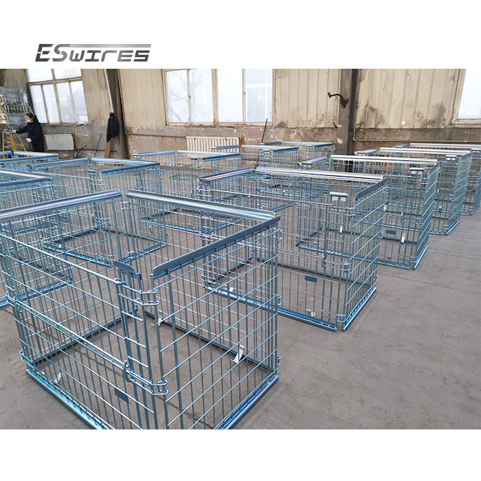 High quantity steel storage collapsible heavy duty folding pallet cages in galvanized mesh