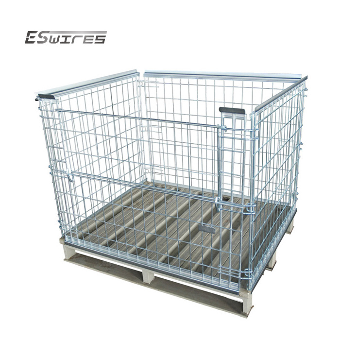 High quantity steel storage collapsible heavy duty folding pallet cages in galvanized mesh