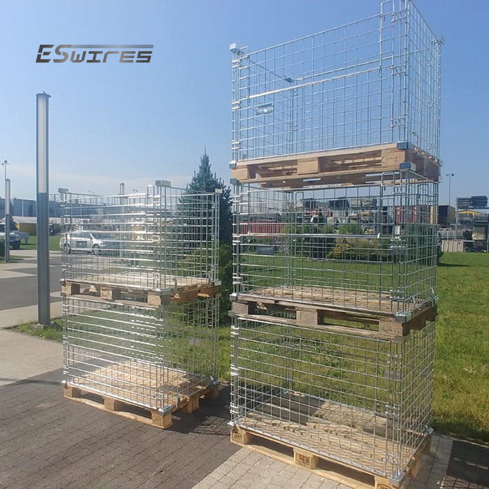 High quantity steel storage collapsible heavy duty folding pallet cages in galvanized mesh