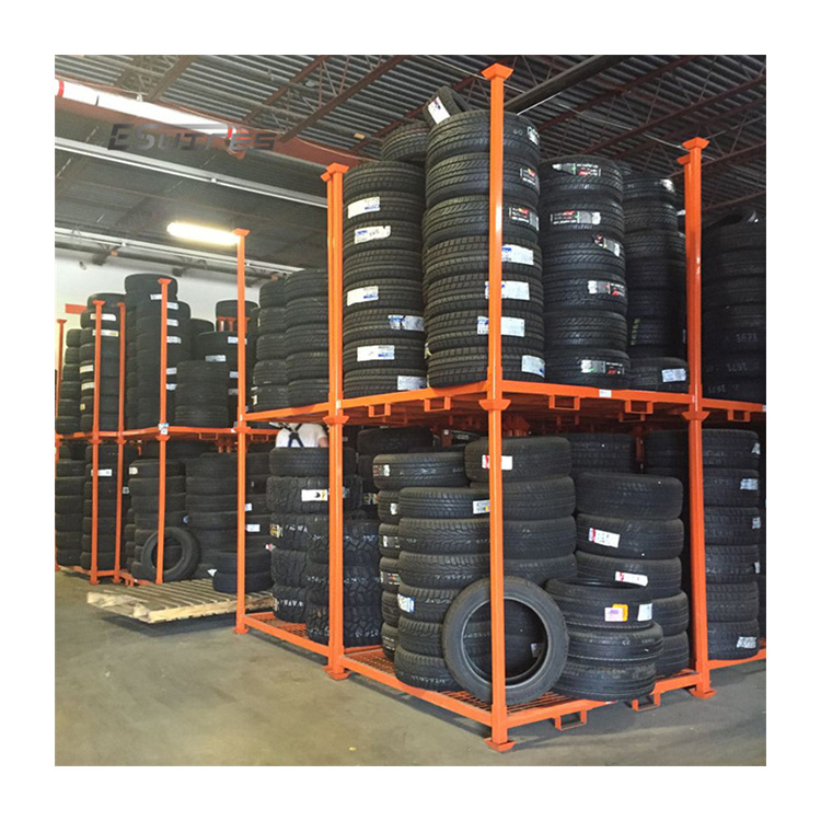 Orange Powder Coating Portable Stacking Folding Storage PCR tire rack