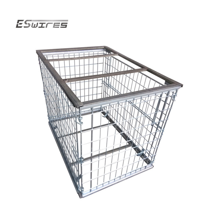 High quantity steel storage collapsible heavy duty folding pallet cages in galvanized mesh