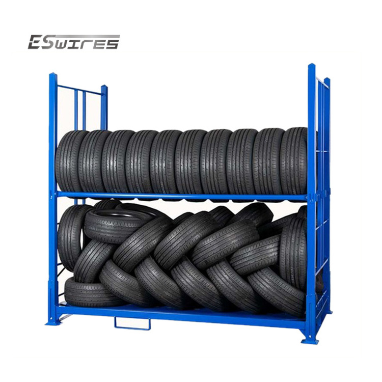 Adjustable powder coated steel pallet tyre rack storage stacking truck tire rack foldable warehouse durable customized tire rack