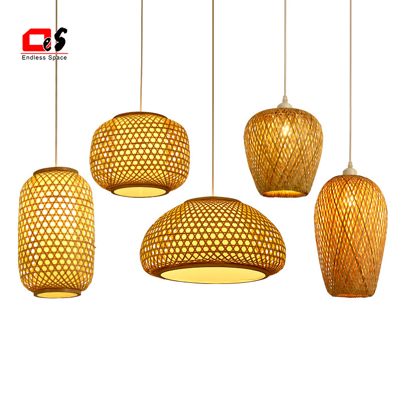 Japanese style Pendant Lights hand-woven bamboo vine Suspension Luminaire restaurant decorative E27 lighting Fixtures