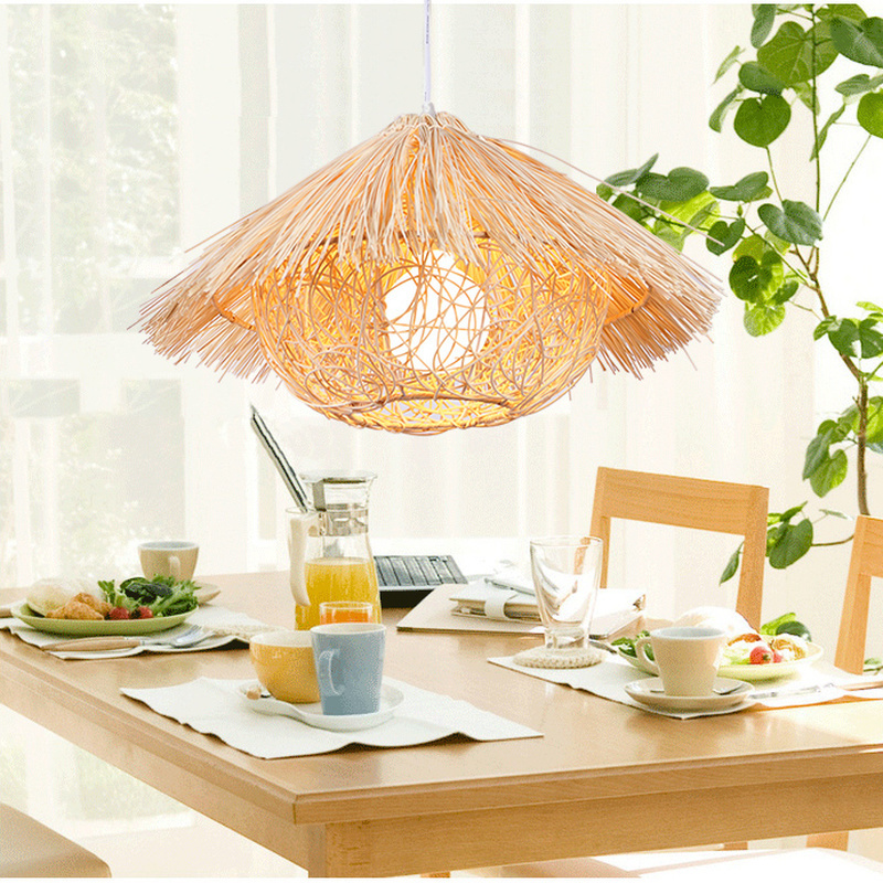 New Chinese Bamboo Chandelier Warm Modern Tea House Hotel Balcony Farm Rattan pendant lighting