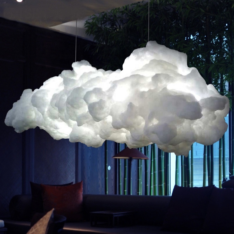 Art Decor Soft Floating Clouds Pendant Light Romantic Droplight White Silk Cotton Hanging Lamp For Restaurant Bar Dining Room