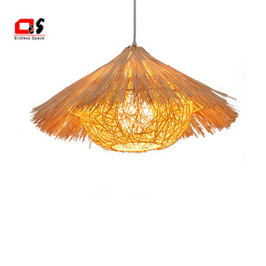 New Chinese Bamboo Chandelier Warm Modern Tea House Hotel Balcony Farm Rattan pendant lighting