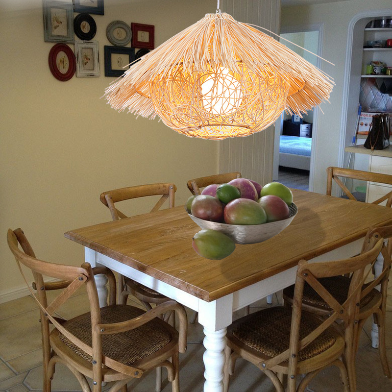 New Chinese Bamboo Chandelier Warm Modern Tea House Hotel Balcony Farm Rattan pendant lighting