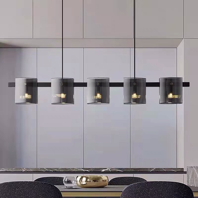 Matte Black Glass Led Chandelier for Dining Living Room Bedroom Kitchen Office G9 Lighting Fixture Wrought Iron Pendant Lamp