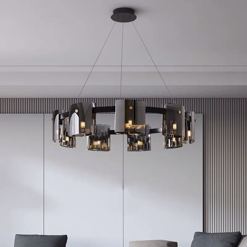 Matte Black Glass Led Chandelier for Dining Living Room Bedroom Kitchen Office G9 Lighting Fixture Wrought Iron Pendant Lamp