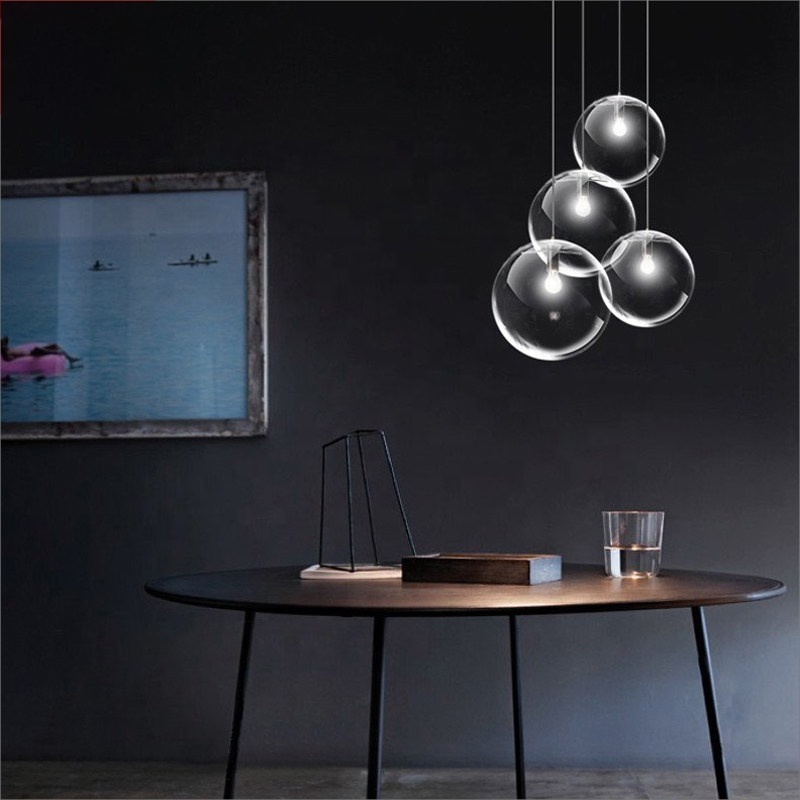 Modern sphere 3 heads handmade decorative bathroom metal ceiling glass ball shade  chandelier pendant light for dinning kitchen