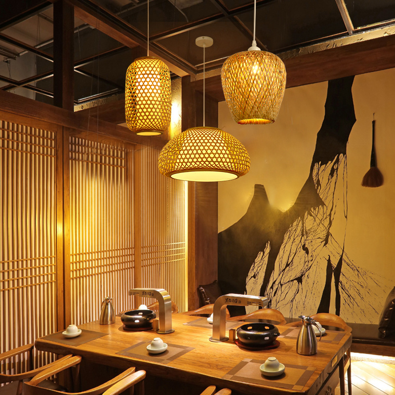 Japanese style Pendant Lights hand-woven bamboo vine Suspension Luminaire restaurant decorative E27 lighting Fixtures