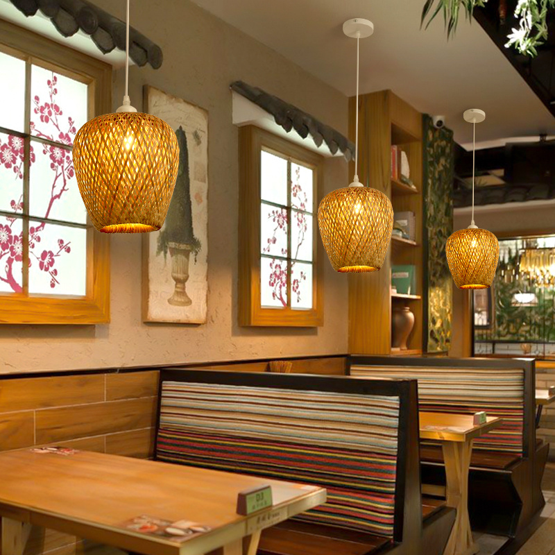 Japanese style Pendant Lights hand-woven bamboo vine Suspension Luminaire restaurant decorative E27 lighting Fixtures