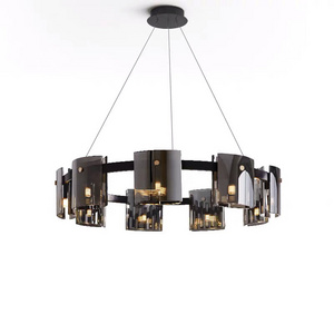 Matte Black Glass Led Chandelier for Dining Living Room Bedroom Kitchen Office G9 Lighting Fixture Wrought Iron Pendant Lamp