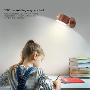 ESPADA Amazon Hot Led Wooden Wall Lamp 360 Rotatable Dimmable Rechargeable Wall Lights Battery Operated Magnetic Led Night Light