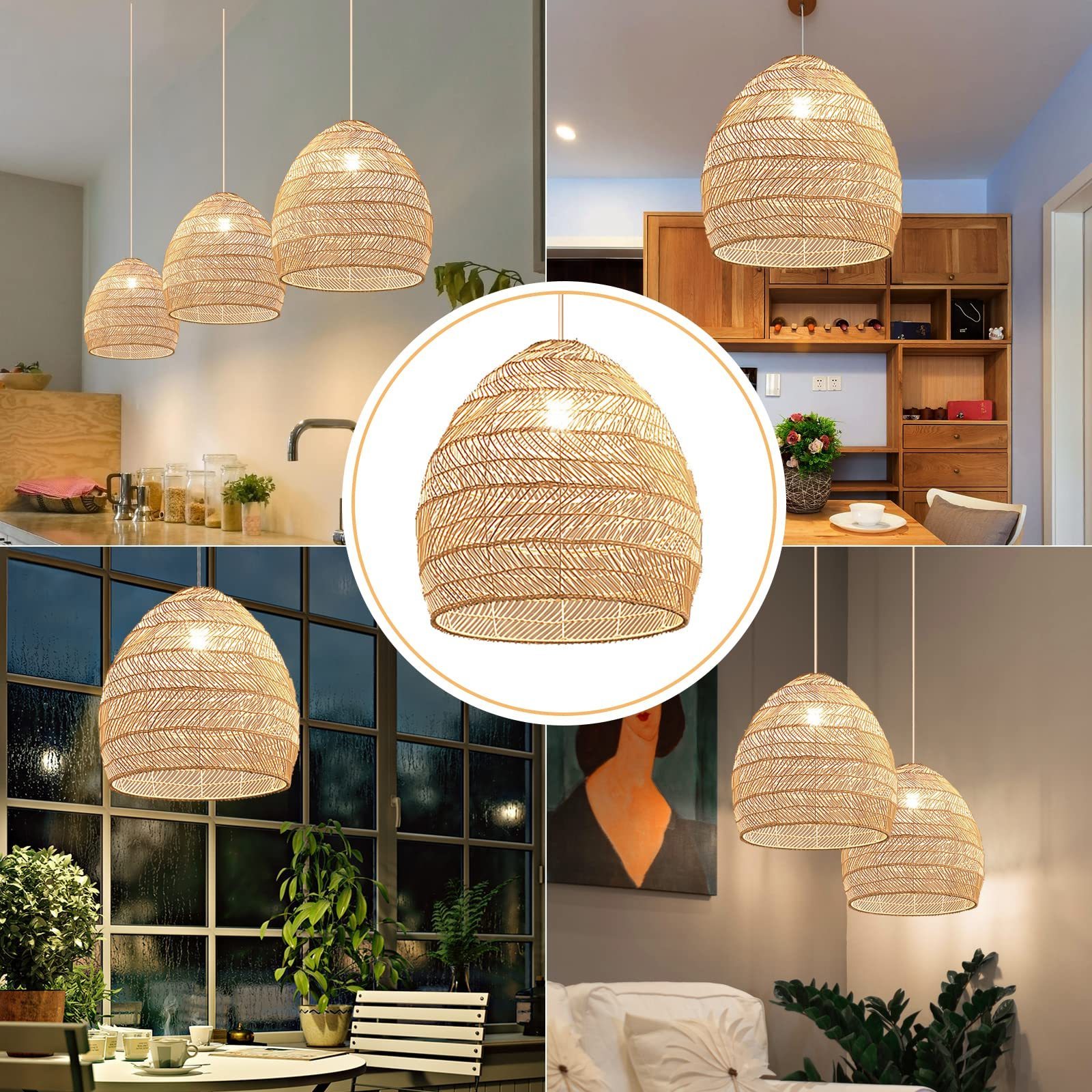 Rattan Woven Pendant Light Kitchen Island Ceiling Lights Handmade Hanging Lamp Environmental Bamboo woven rattan Pendant Light