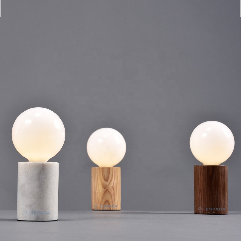 CE certificate Modern table lamp bare bulb simple cylinder desk lamp round marble base small wooden nightstand lamp for bedroom