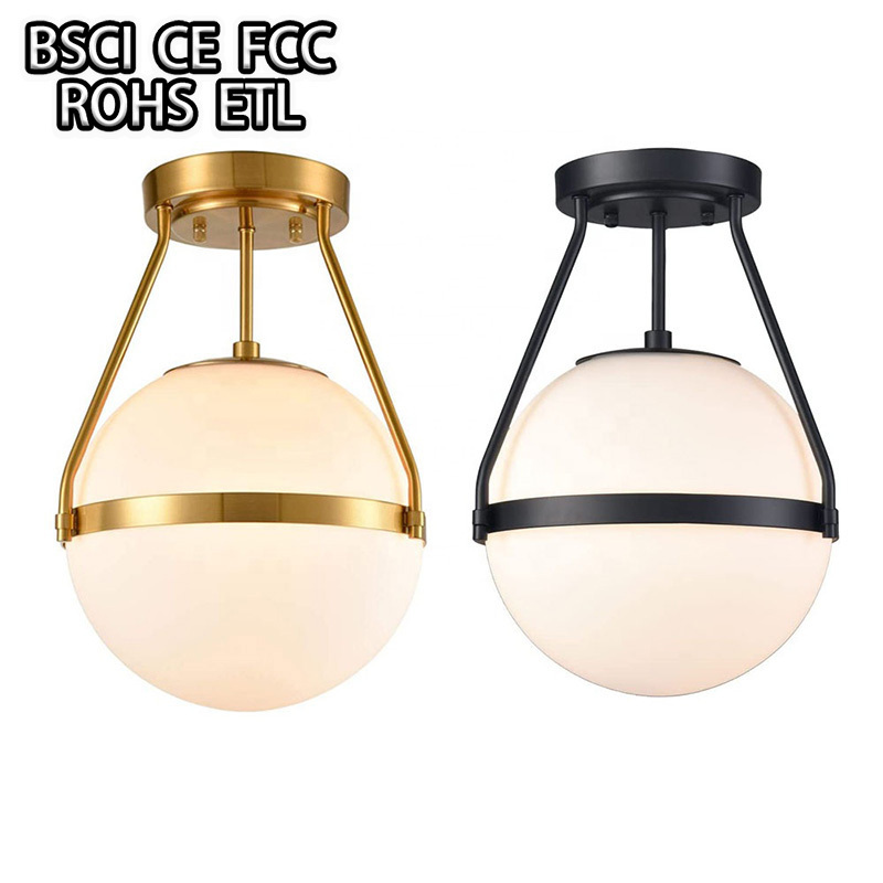 Bedroom Kitchen Foyer Hallway Lighting Multi Designs Customization White Transparent Glass Globe Semi-flush Mount Ceiling Light