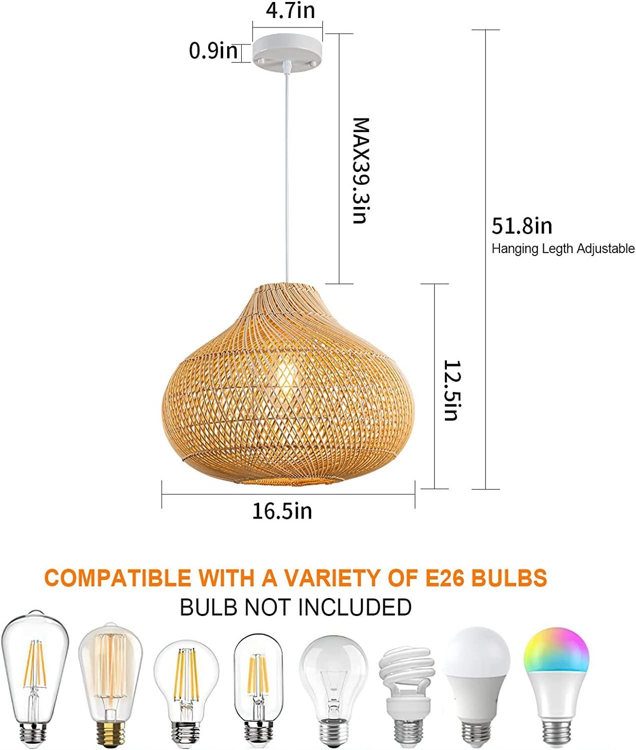 New Design Woven Rattan Pendant Light Fixture Natural Bamboo Lampshade Chandelier Ceiling Light Handmade wicker rattan lamp