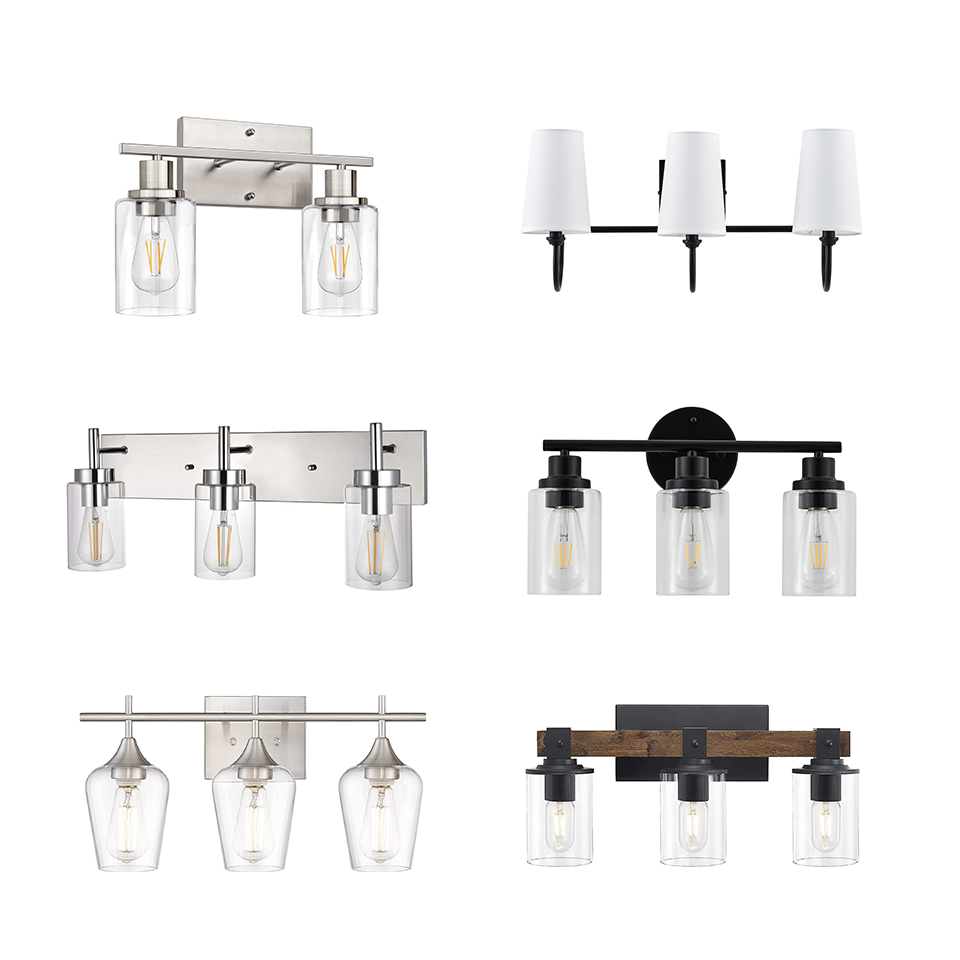 3 Light Bathroom Light Fixtures Black Modern Vanity Lights Clear Glass Shade Hallway Cabinet Porch Bathroom Mirror Wall Lamp