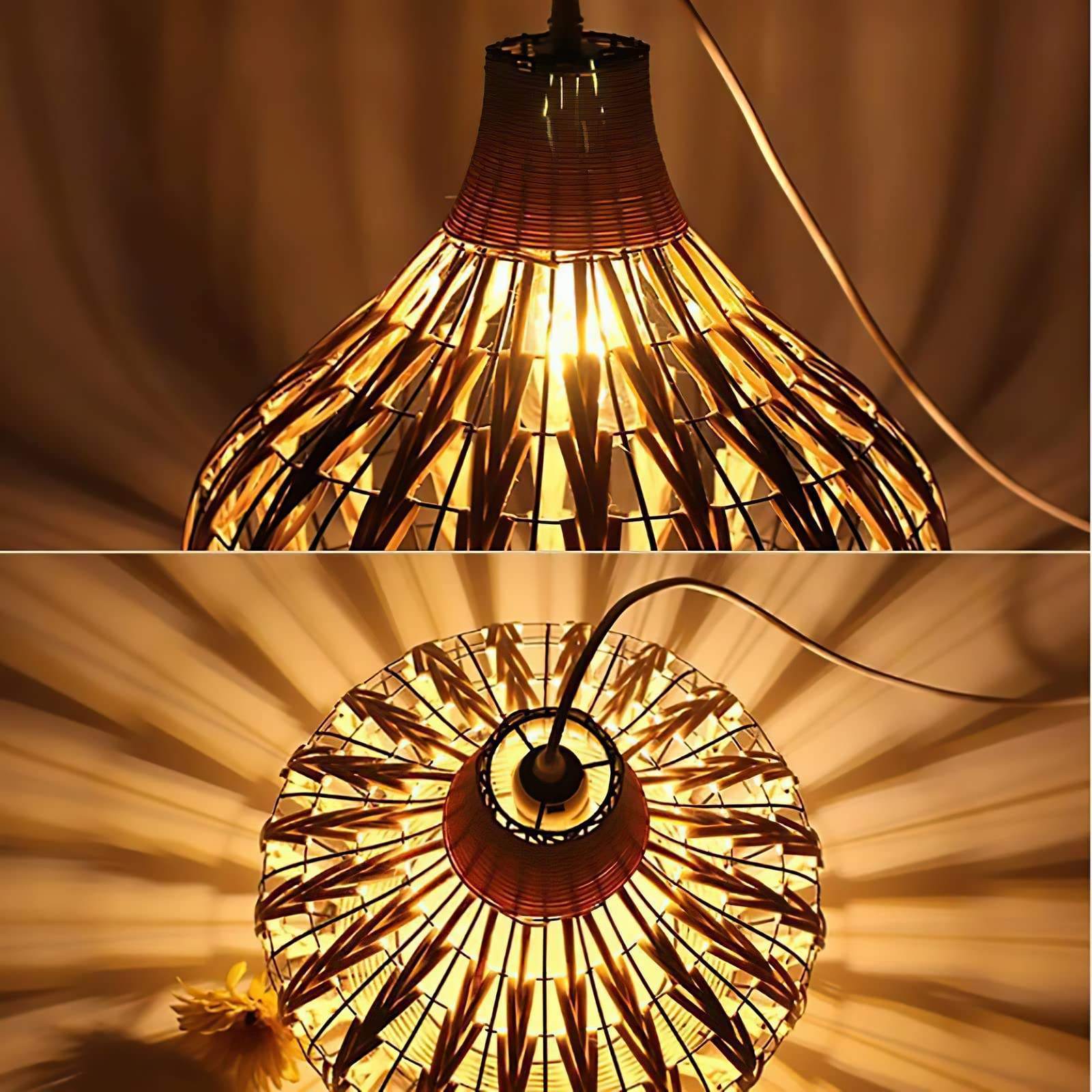 Natural 14 inch eco-friendly rattan chandelier wicker ceiling lamp hand-woven decorative lamp ambient light