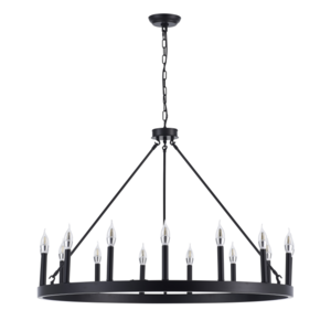 15-Light Farmhouse Wagon Wheel Chandelier 40" Black Round Chandeliers for Dining Room Industrial Kitchen Island Pendant Lights