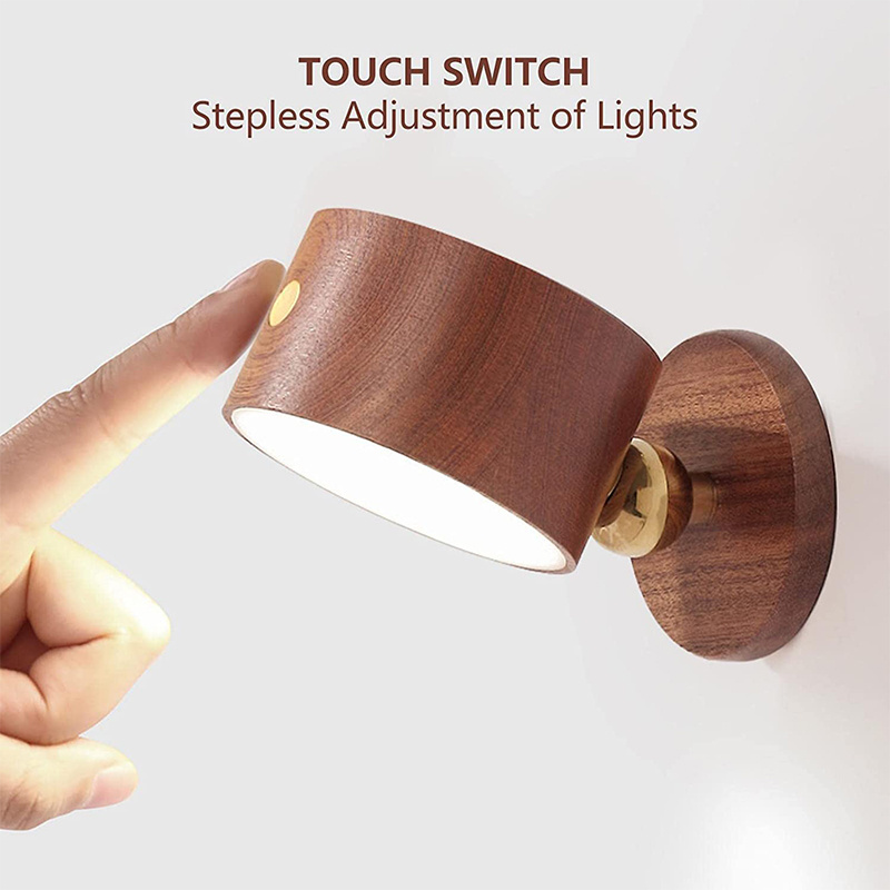 ESPADA Amazon Hot Led Wooden Wall Lamp 360 Rotatable Dimmable Rechargeable Wall Lights Battery Operated Magnetic Led Night Light