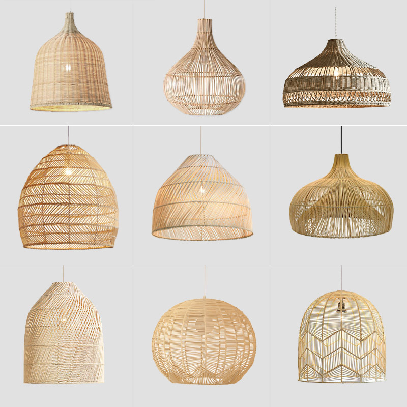 Environmentally friendly Rattan Pendant Light Kitchen Island Boho Wicker Chandelier Lighting Retro garden bamboo Pendant lamp