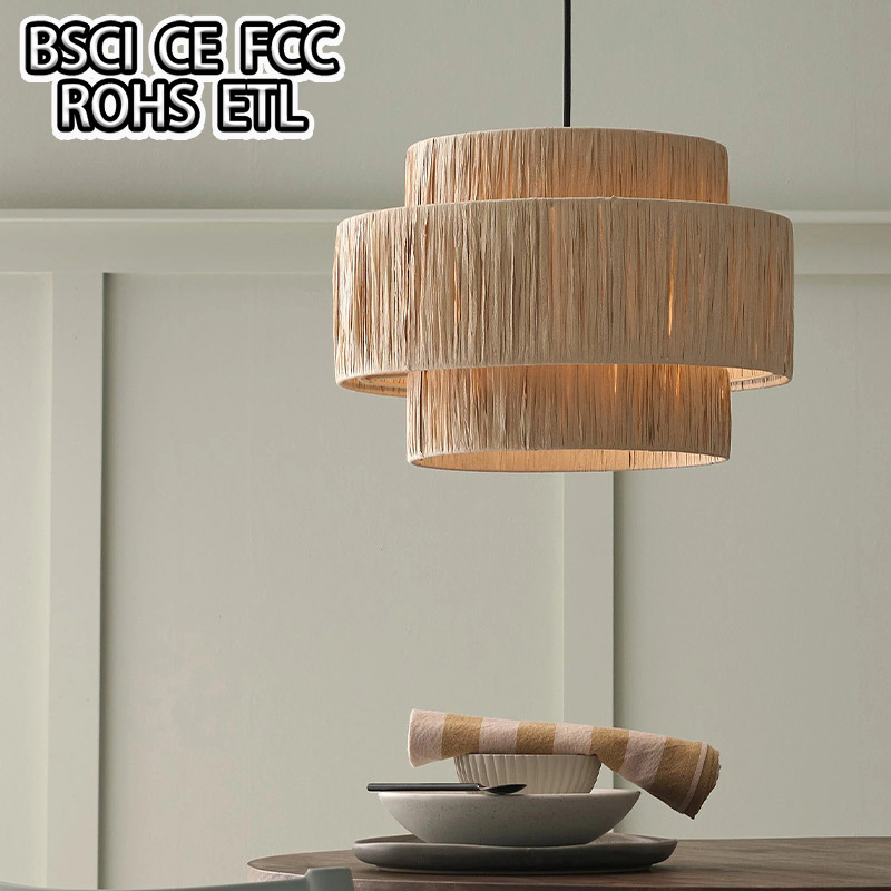 Environmentally friendly Rattan Pendant Light Kitchen Island Boho Wicker Chandelier Lighting Retro garden bamboo Pendant lamp