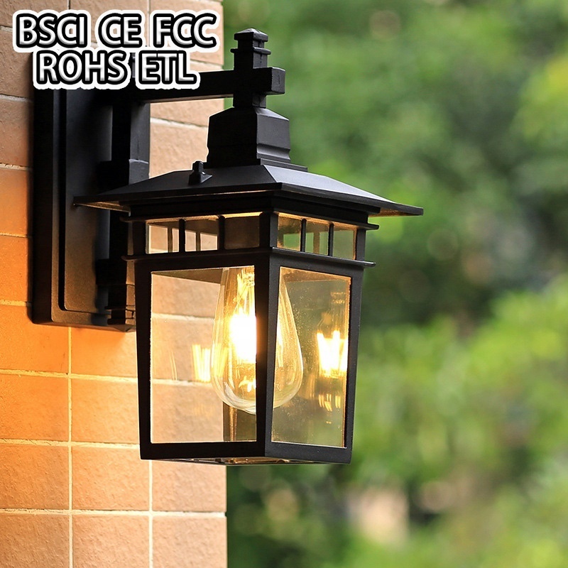 Waterproof Porch Light Fixtures Wall Mount with Seeded Glass for Entryway Doorway Garage Black Outdoor Wall Lantern Sconce Light