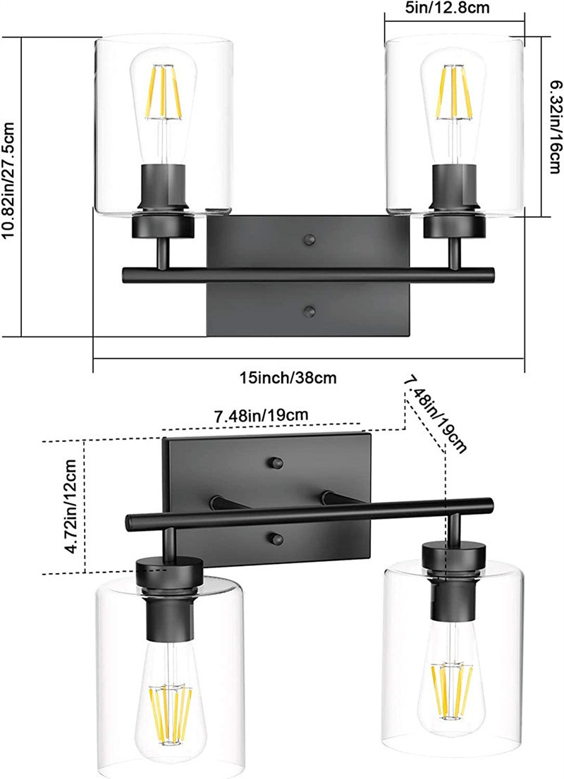 Clear Glass Shade 4 3 Lights wall light Bathroom Vanity Light Fixtures Modern Chrome Industrial Wall Lamp