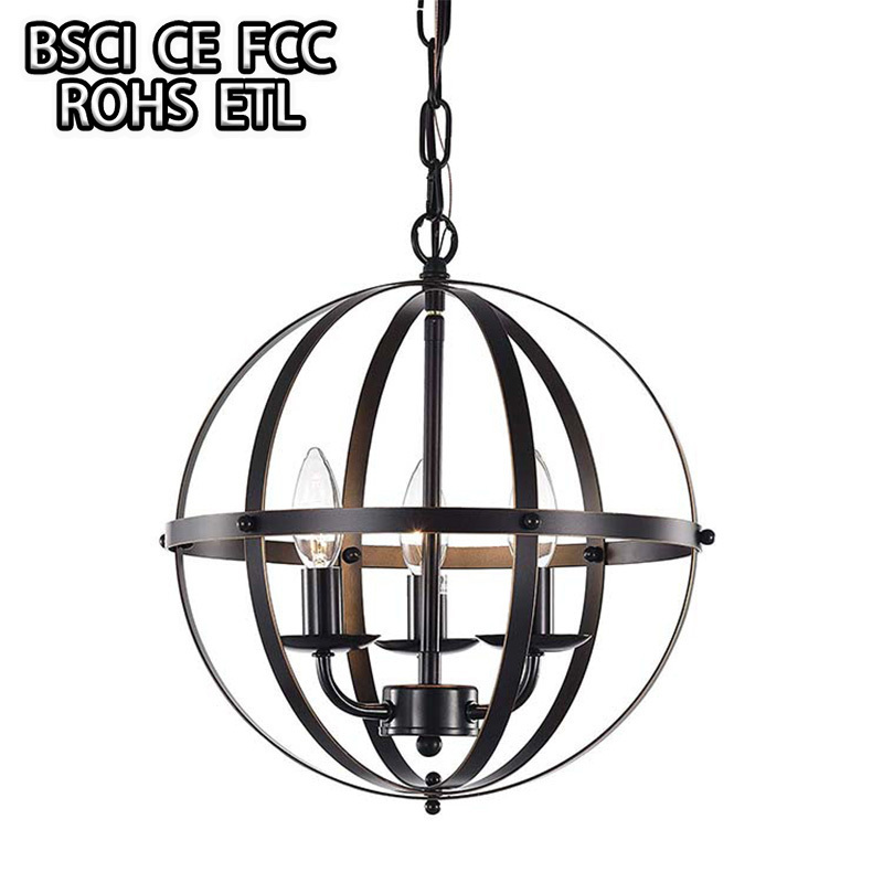 Vintage Orb Chandelier Oil Rubbed Bronze Pendant Lamp 3 Light Retro Pendant Light