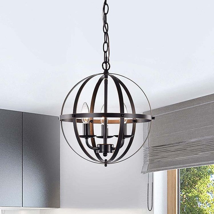 Vintage Orb Chandelier Oil Rubbed Bronze Pendant Lamp 3 Light Retro Pendant Light