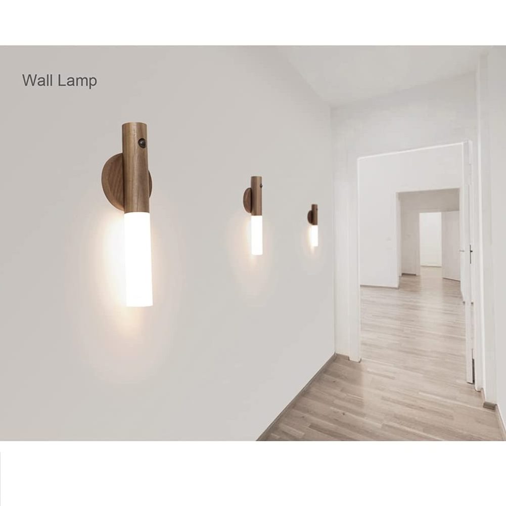 Wooden Wall Sconce Battery Powered Cabinet Lights Motion Sensor Night Lights Magnet Body Sensor Hallway