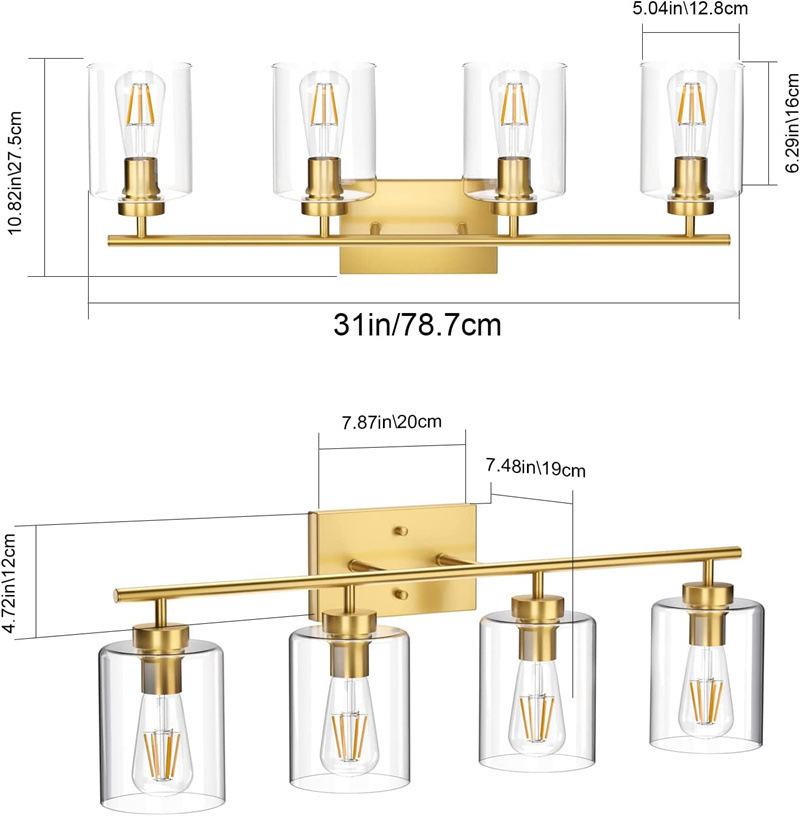 Clear Glass Shade 4 3 Lights wall light Bathroom Vanity Light Fixtures Modern Chrome Industrial Wall Lamp