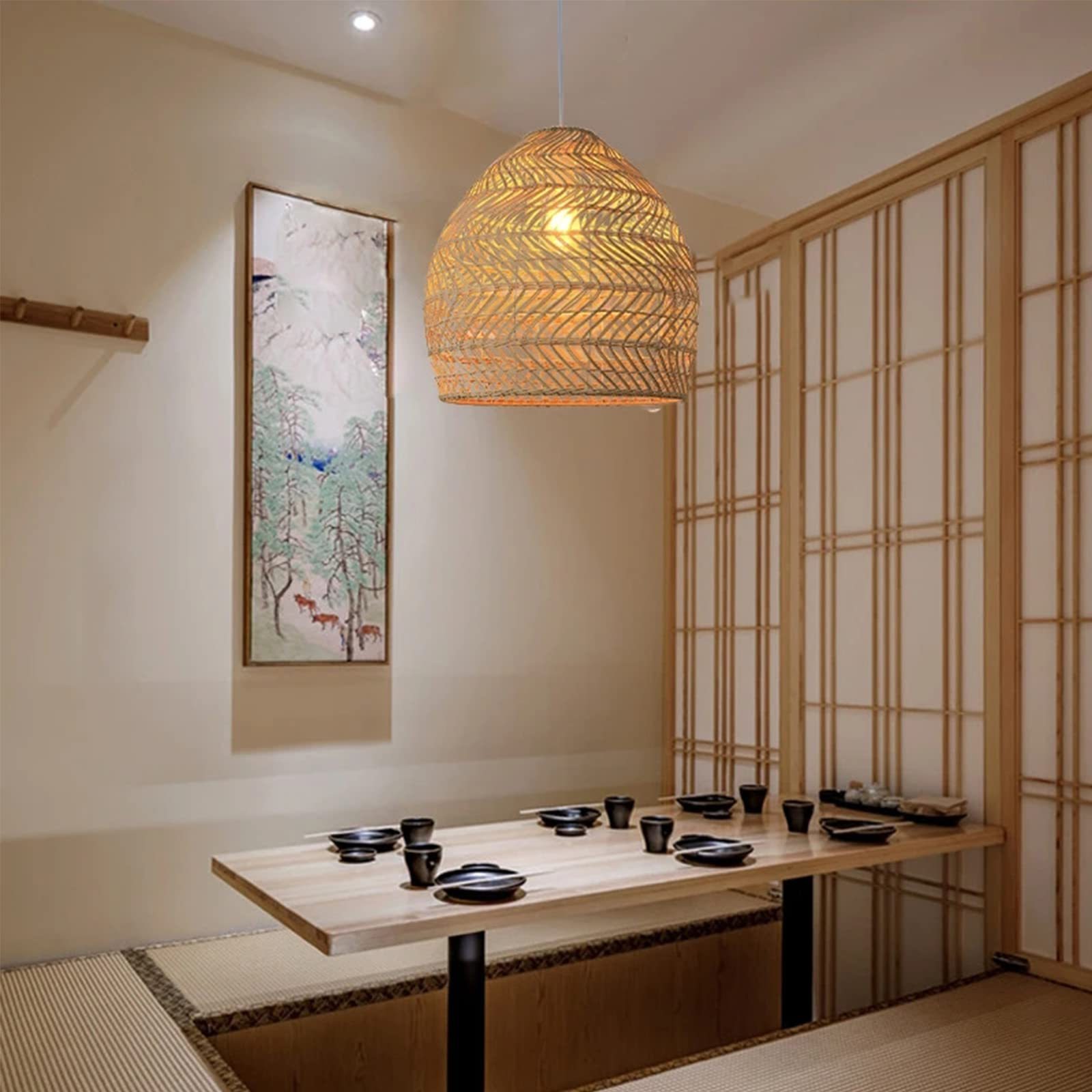 Rattan Woven Pendant Light Kitchen Island Ceiling Lights Handmade Hanging Lamp Environmental Bamboo woven rattan Pendant Light