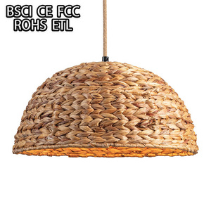 Woven Pendant Light Farmhouse Dome Chandelier Natural Material Hand-Woven Hanging Lamp Dining Room Kitchen Rattan Pendant Light