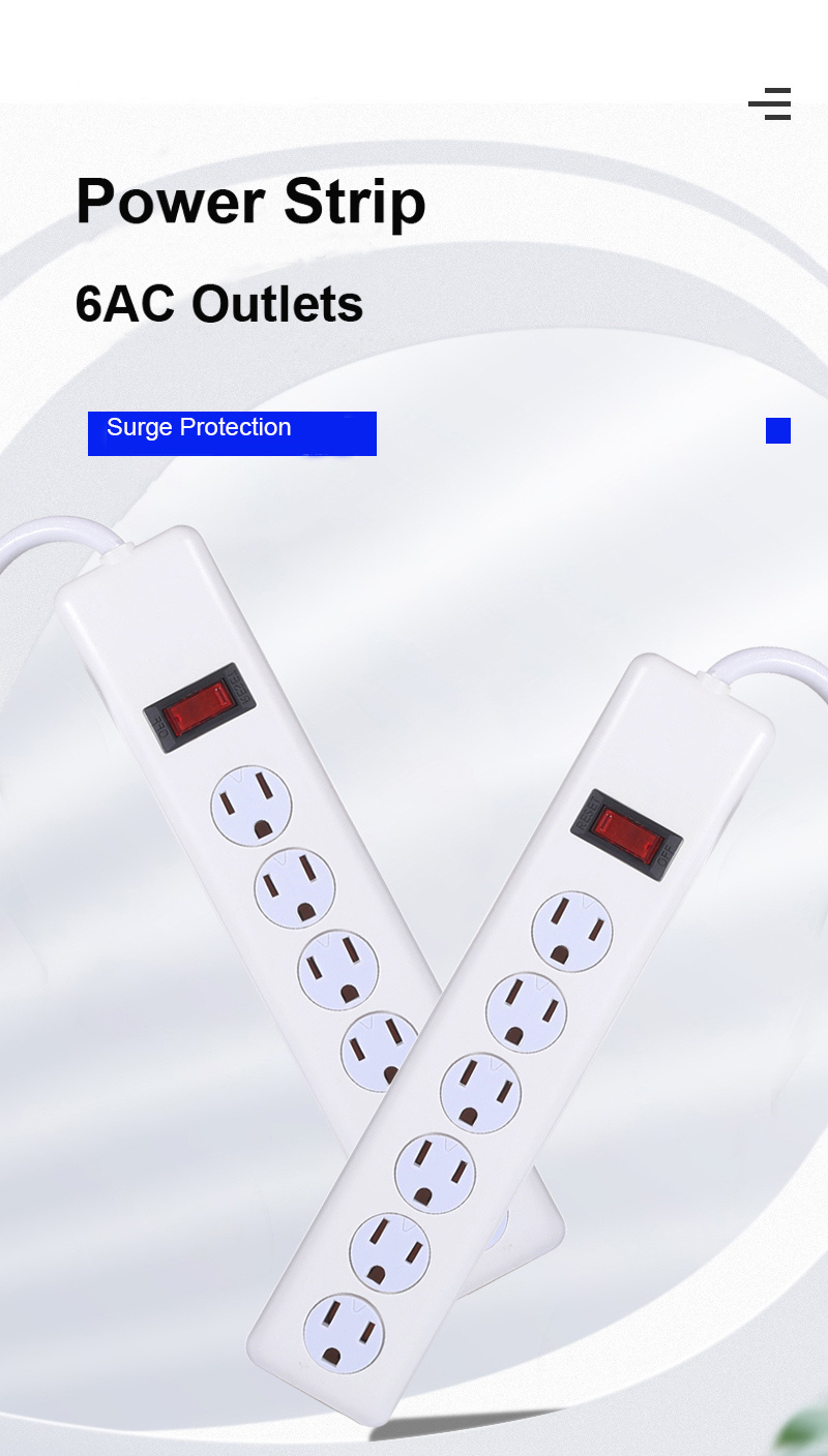 6-Outlet Surge Protector Power Strip, 10-Foot Extension Cord, Overload Protection Twist-to-Close Safety Covers white