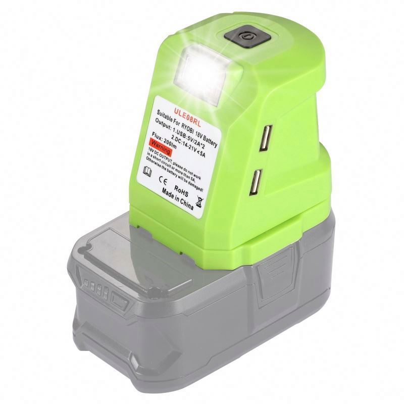 USB Battery Adapter for Ryobi Craftsman with LED Work Light, Adaptor for Ryobi 18V One+ P108 P107 P102 Battery