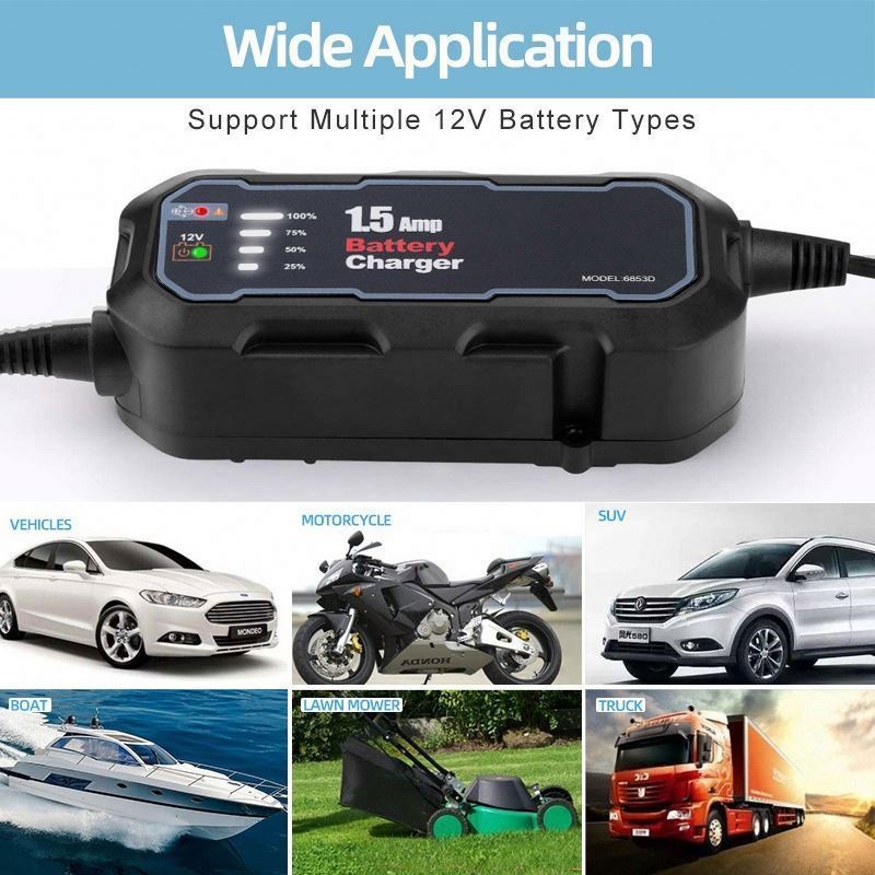 12V 1.5A Automatic Smart Motorcycle Battery Charger Maintainer for Car/RV/ATV/Boat Automatic Battery Trickle Charger with LED