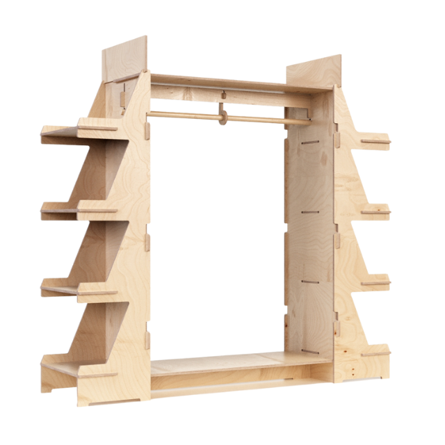 Retail Hanging Display Stand Custom Logo Interlocking Wooden Display Racks for Clothing Store