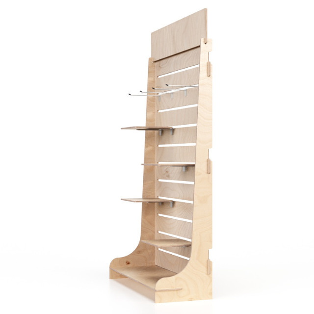 Wooden Floor Display Stand 92 x165 with Shelves and Hooks Wooden Display Stand for Exhibition