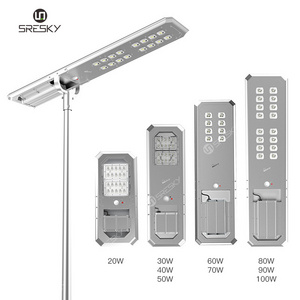 SRESKY manufacturer price motion sensor IP65 waterproof 20W 100W road lamp integrated all in one outdoor led solar street light