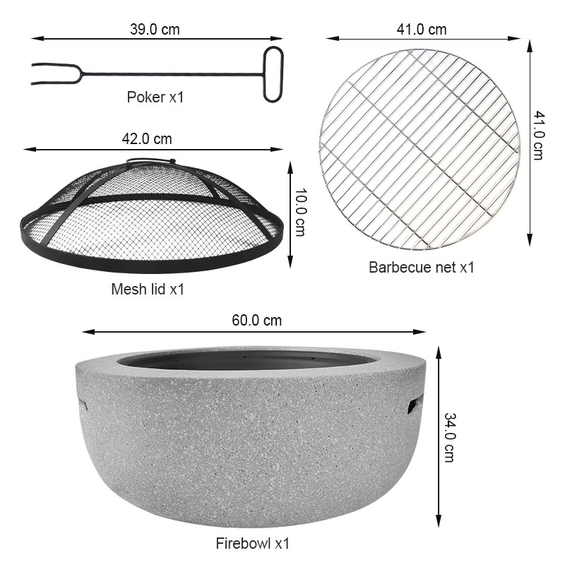 Esschert Design FF444 modern outdoor fire pit steel imitate cement concrete color fire pit bowl smokeless wood fire pit