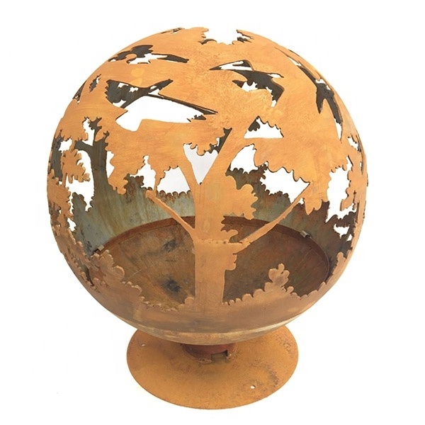 Esschert Design New Design Outdoor forest Pattern Rustic world globe fire pit