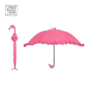 Esschert Design Promotional Wind Proof Custom Folding Capsule Cheap Luxury Umbrella With Flamingo Handle