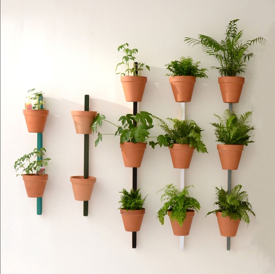 WALL FIXATION NATURAL WOOD Vertical wall mounted Terracotta Pot Holder, plant hanger