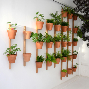 WALL FIXATION NATURAL WOOD Vertical wall mounted Terracotta Pot Holder, plant hanger