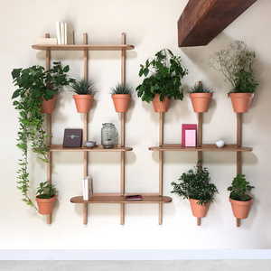 Interior design garden WALL FIXATION NATURAL WOOD Vertical wall mounted Terracotta Pot Holder, plant hanger