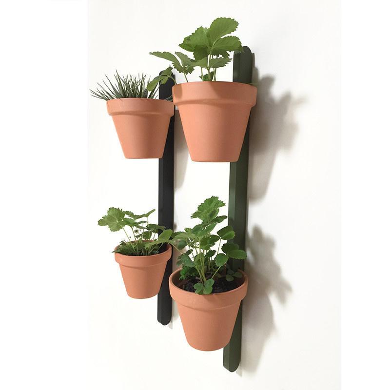 Interior design garden WALL FIXATION NATURAL WOOD Vertical wall mounted Terracotta Pot Holder, plant hanger