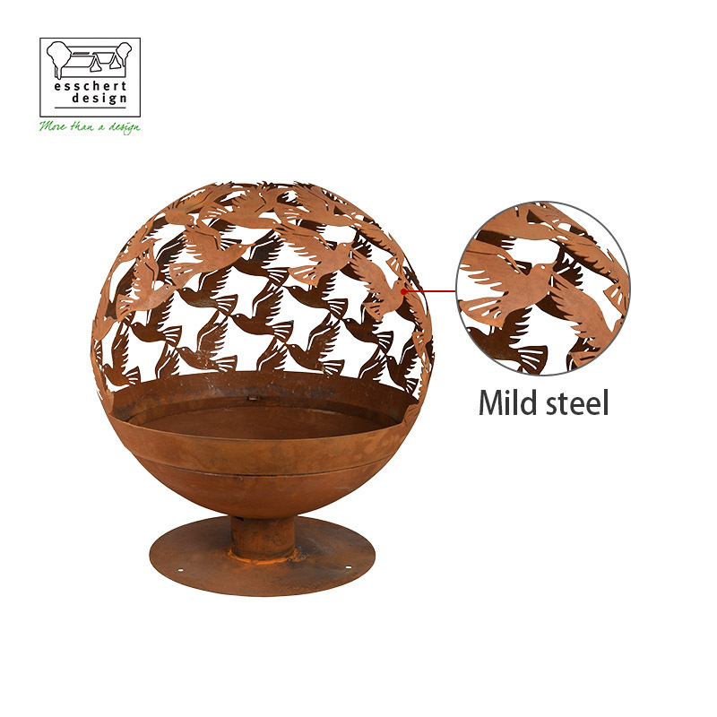 Wood Burning Fire Pit 3D Cut Corten Steel Rust Sphere Firepit Sphere